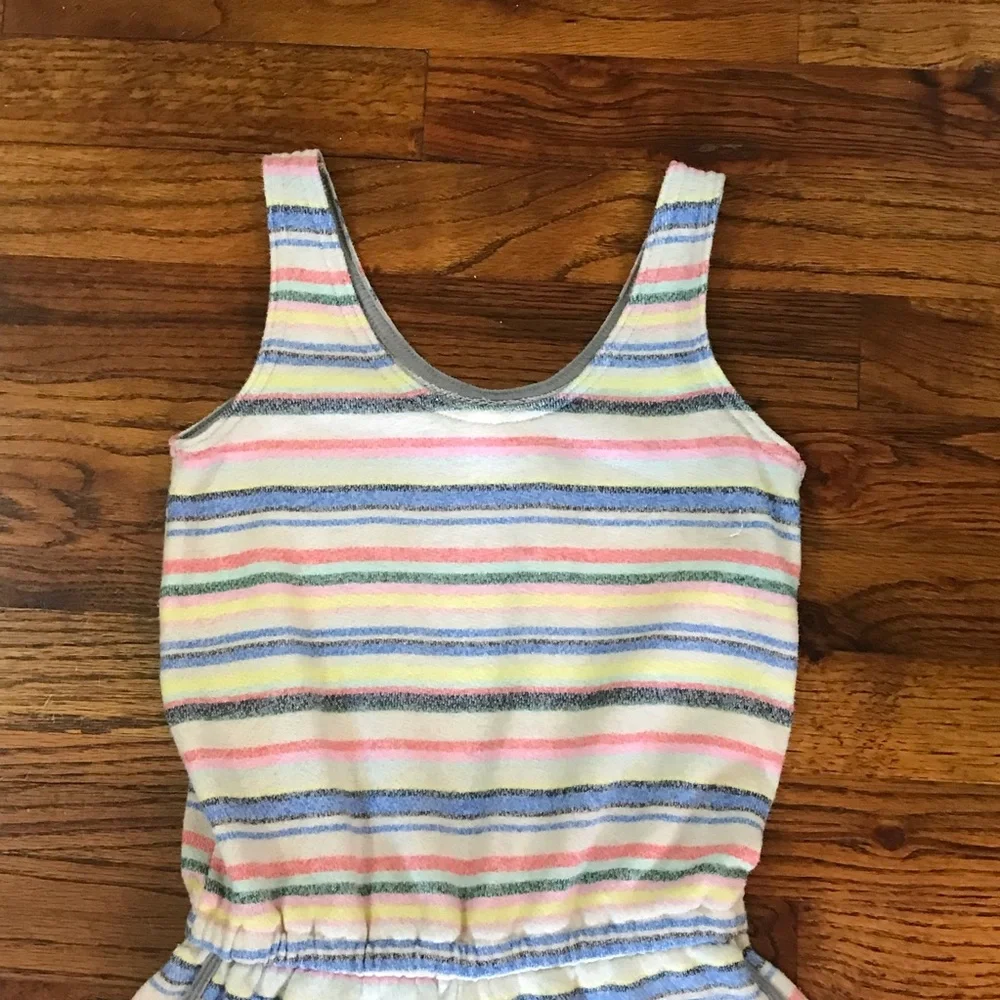 Justice 1 Pc Multicolor Stripe Shorts Romper Happy Rainbow Chill Ice Cream Pocke